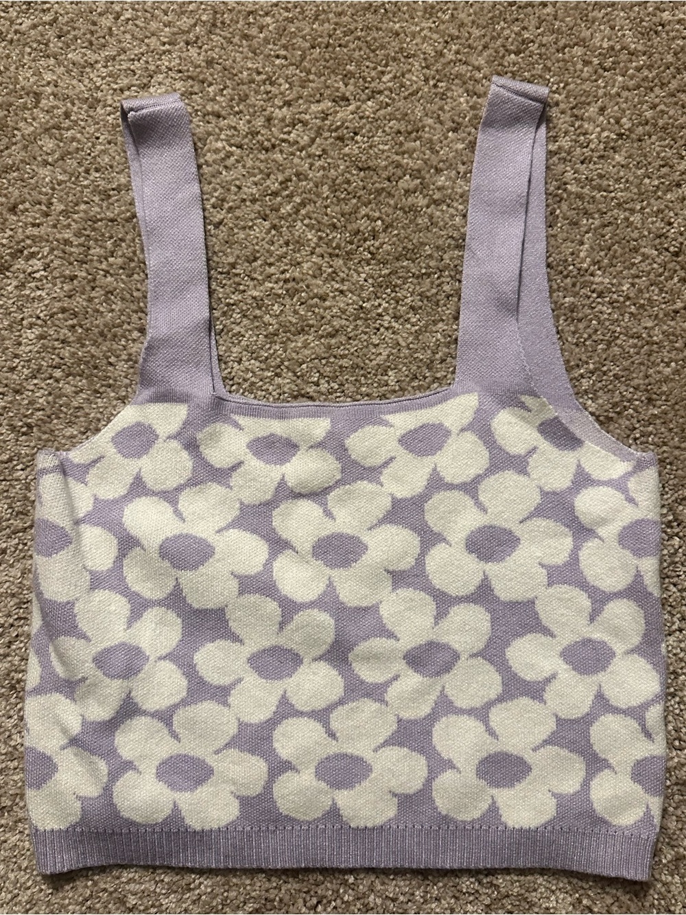 Promesa Lilac and White Floral Knit Crop Tank